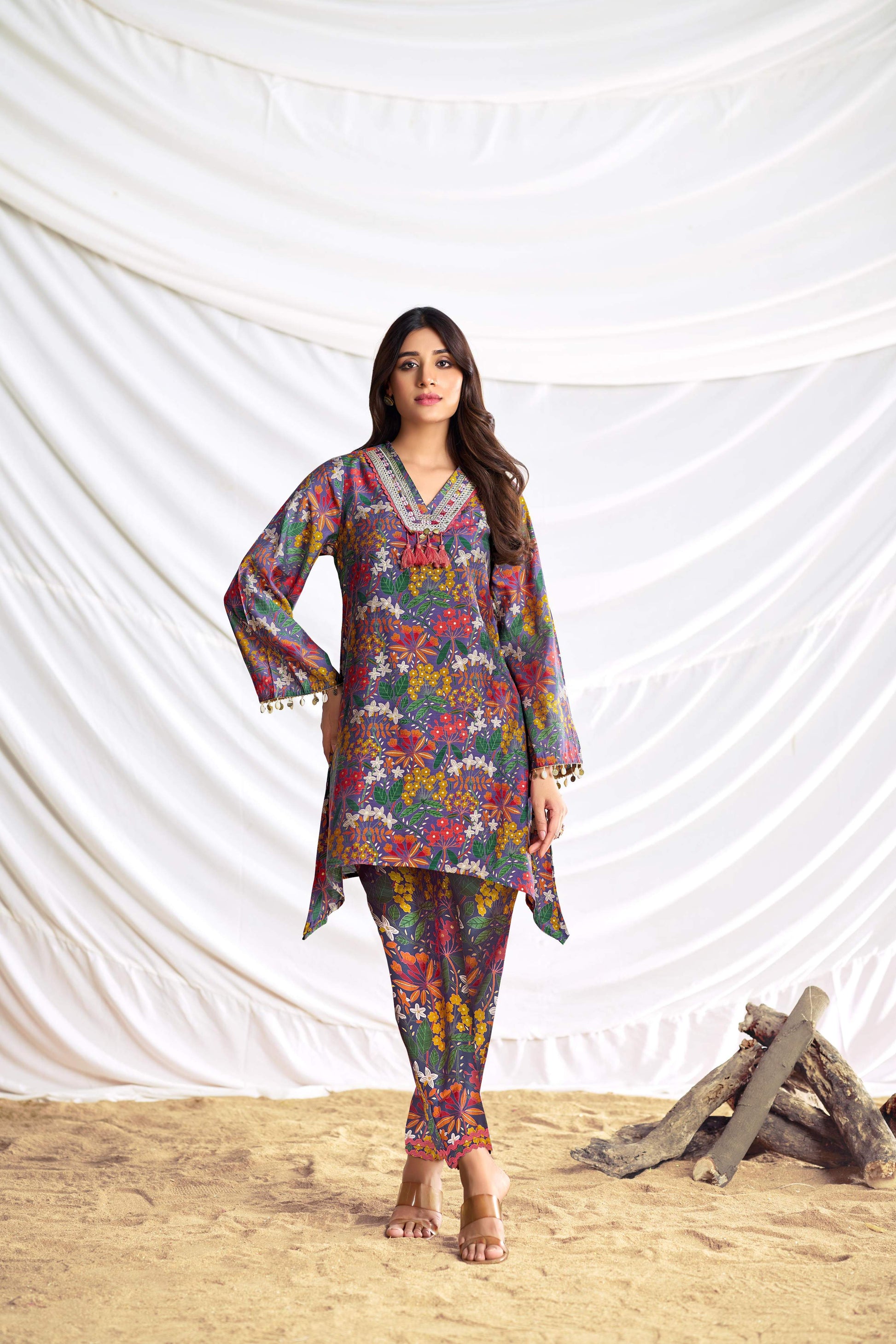 BulBul Dharvi Chanderi Blue Co-Ord Set - Swadesiicart