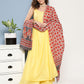 InWeave Women's Light Yellow Ray Strappy Set With Orange Floral Cotton Dupatta - Swadesiicart