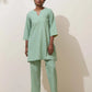 trueBrowns Mint Green Cotton Linen Kurta Co-Ord Set - Swadesiicart