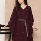 Ahalyaa Women Floral Printed Flared Sleeves Belted Detail Crepe Kaftan Kurta | Swadesiicart