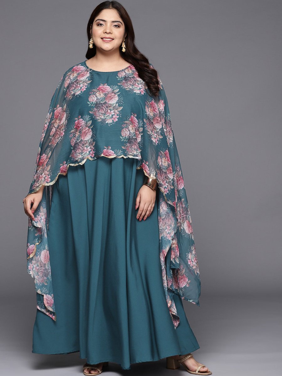 Ahalyaa Plus Size Boat Neck Maxi Ethnic Dress | Swadesiicart