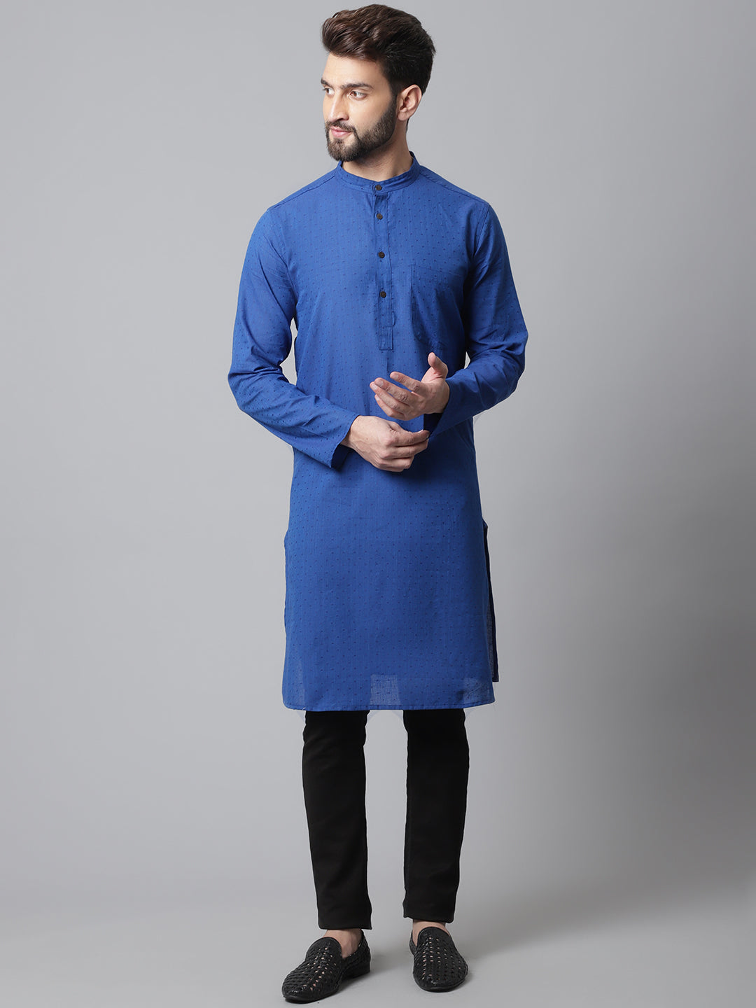 Even Apparels Blue Solid Kurta With Band Collar | Swadesiicart