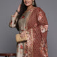 Ahalyaa Plus Size Round Neck Maxi Ethnic Dress With Dupatta | Swadesiicart