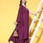 InWeave Women's Wine Mirror Work One Shoulder Kurta Set - Swadesiicart