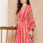 Ahalyaa Women Printed Flared Sleeves Gotta Patti Belted Detail Crepe Kaftan Kurta | Swadesiicart