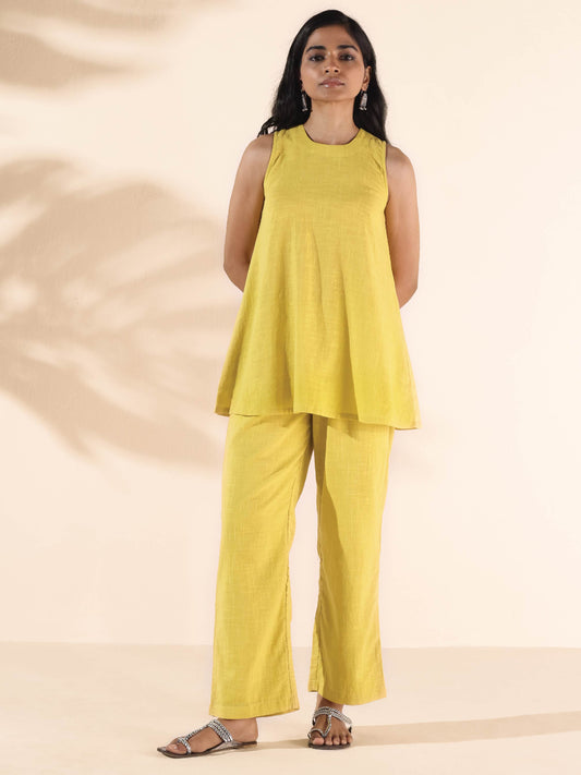 trueBrowns Lime Cotton Sleeveless Co-ord Set - Swadesiicart