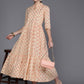 Ahalyaa Floral Print Mandarin Collar Tiered Midi Pure Cotton Ethnic Dress | Swadesiicart