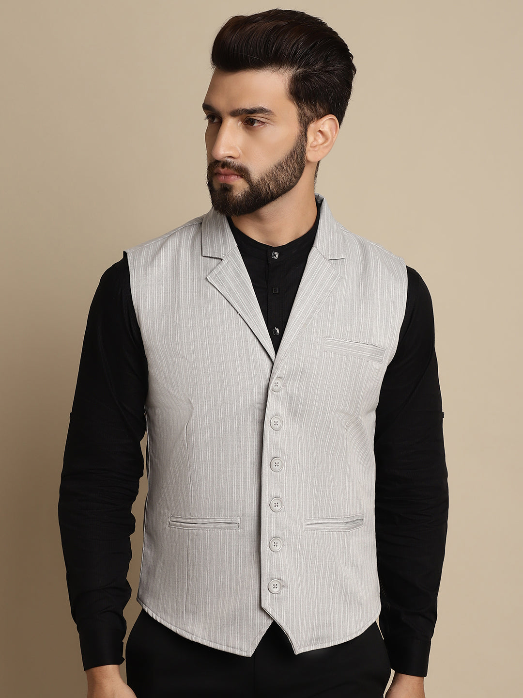Even Apparels Men's Grey Waistcoat with Notched Lapel | Swadesiicart
