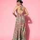 InWeave Women's Green Paisley Print Back Detail Long Dress - Swadesiicart