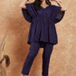 InWeave Women's Royal Blue Lurex V Neck Gota Kaftan Style Kurta Set - Swadesiicart