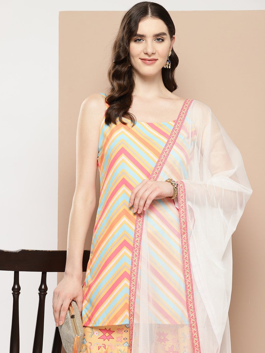 Ahalyaa Women Printed Regular Gotta Patti Kurti with Sharara & With Dupatta | Swadesiicart