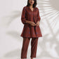 trueBrowns Brown Cotton Print Pleated Top & Pants Co-ord Set - Swadesiicart