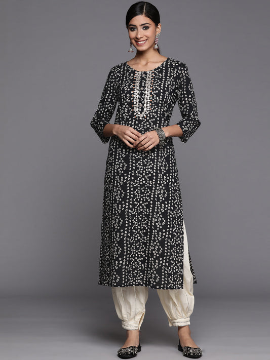 Varanga Black Printed Cotton Kurta Wity Embroidered Yoke | Swadesiicart