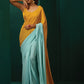 trueBrowns Blue Mustard Muslin Silk Ready to Wear Saree | Swadesiicart