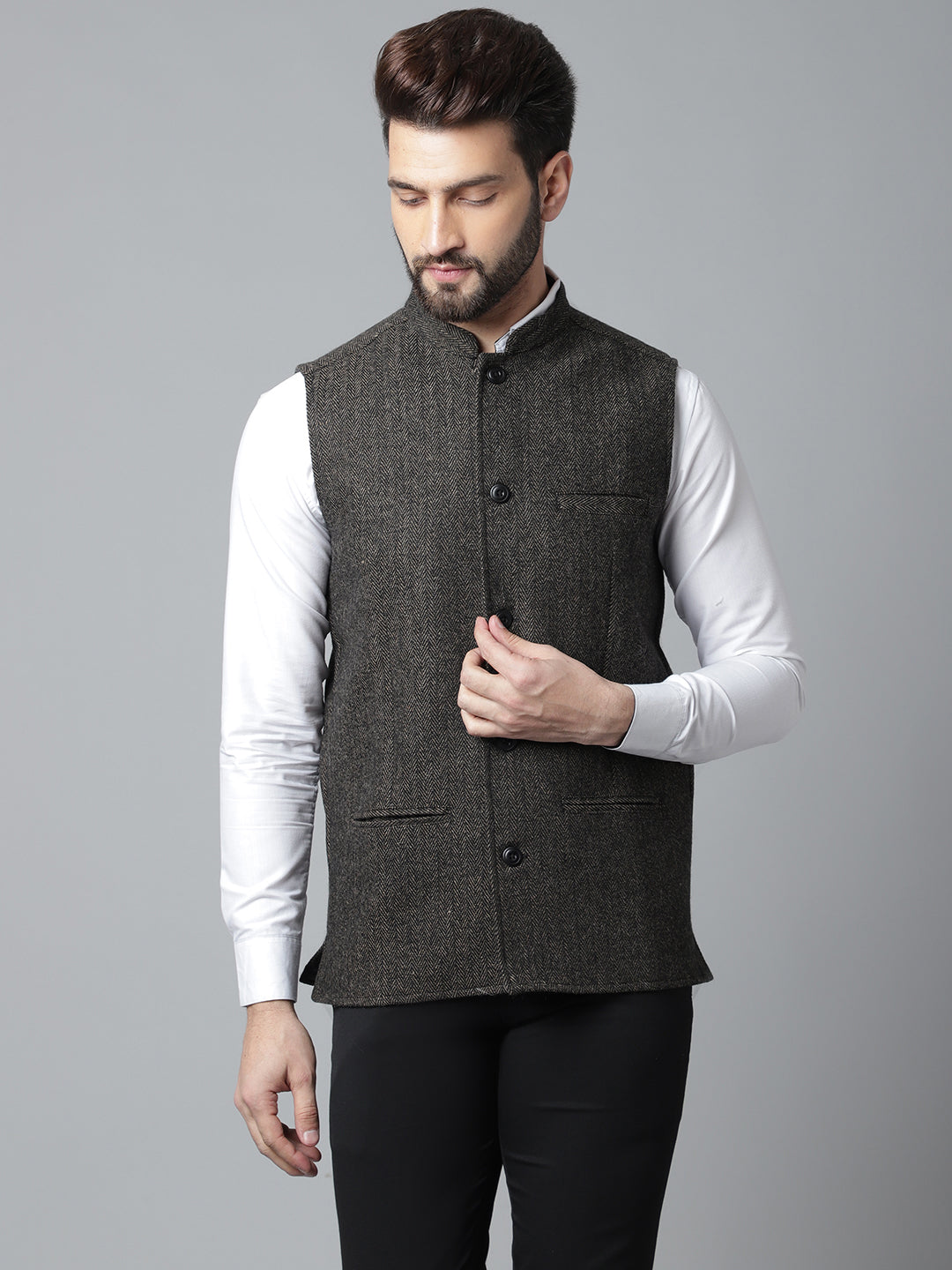 Even Apparels Men's Brown Pure Wool Nehru Jacket | Swadesiicart