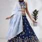 House of Panchhi Navy Blue Pure Georgette Sequins And Thread Embroidery Lehenga Choli & Dupatta | Swadesiicart