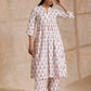 trueBrowns White With Pink Blue Buta Block Print Cotton Kurta Pant Set | Swadesiicart