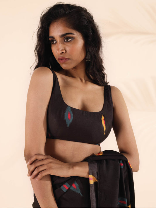 trueBrowns Cola Muslin Ikat Sleeveless Blouse | Swadesiicart