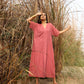trueBrowns Coral Cotton Dobby Front Slit Dress | Swadesiicart