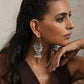trueBrowns Silver Tone Peacock Jhumka Earrings - Swadesiicart