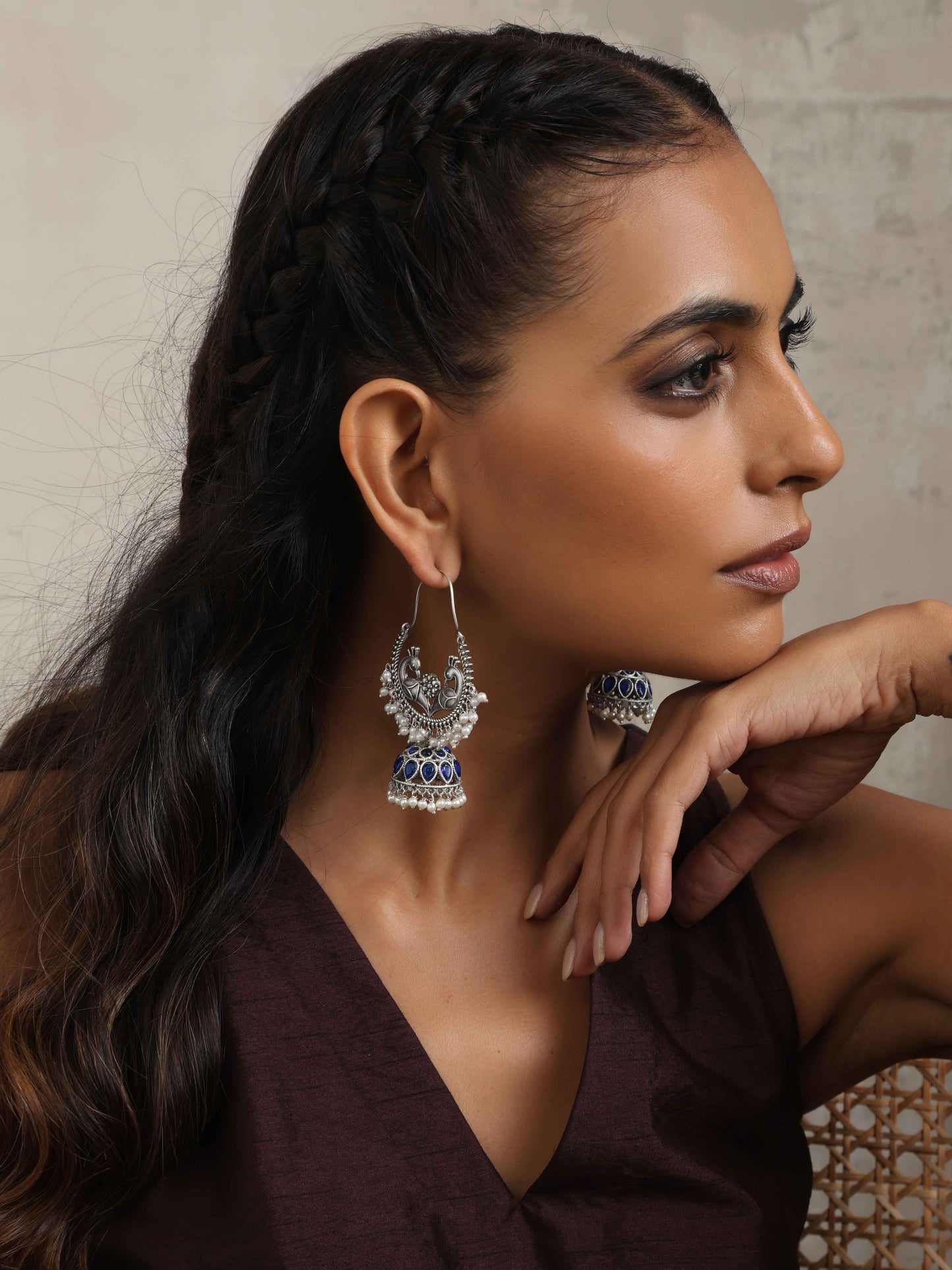 trueBrowns Silver Tone Peacock Jhumka Earrings - Swadesiicart