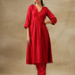 trueBrowns Maroon Textured Silk Overlap Pleat Kurta Pant Set | Swadesiicart