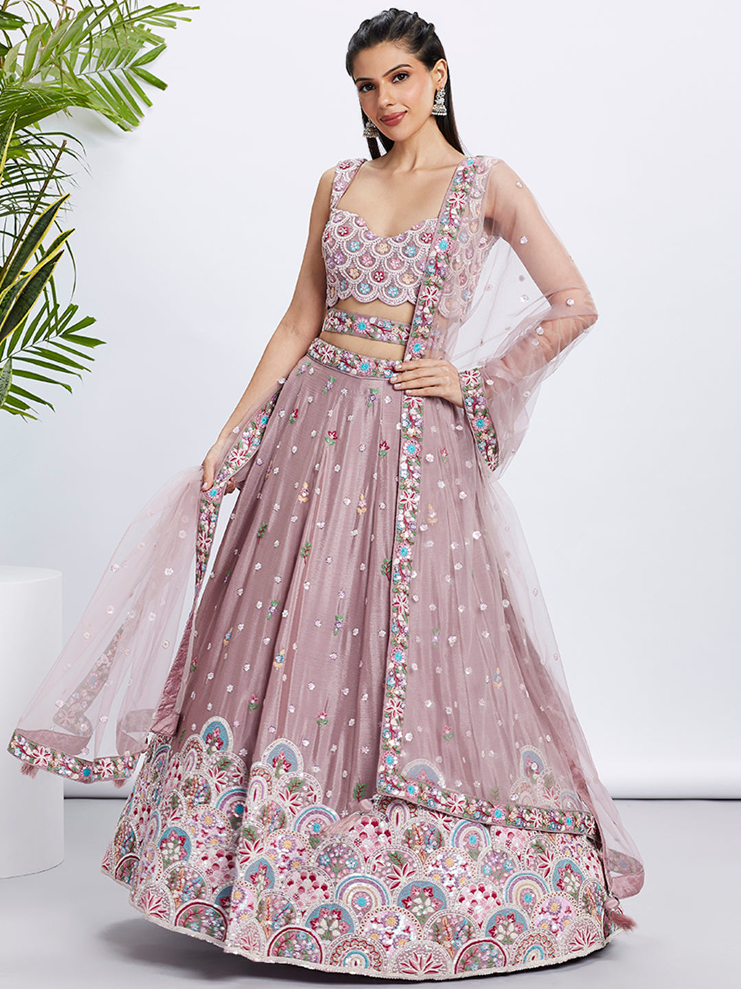 House of Panchhi Lavender Georgette Sequins And Thread Embroidery Lehenga Choli & Dupatta | Swadesiicart