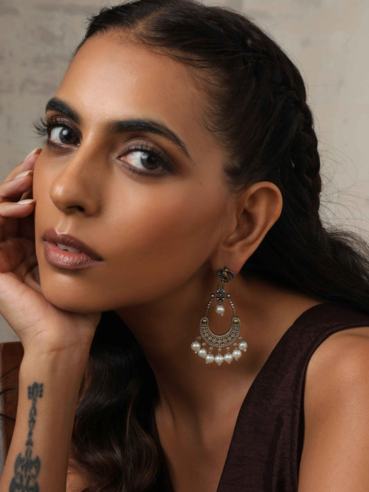 trueBrowns Silver Gold Tone Chandbaali Earrings - Swadesiicart