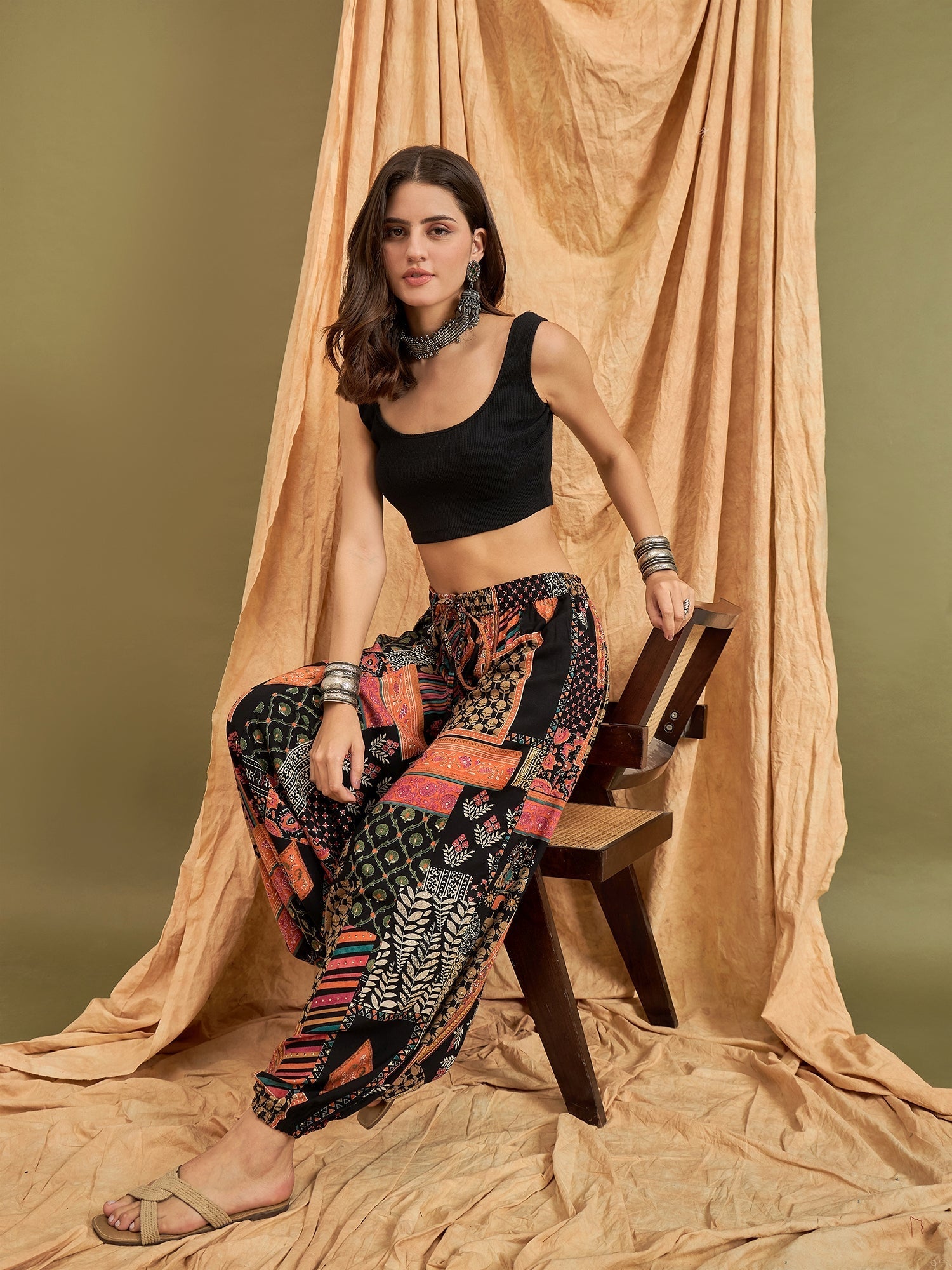 InWeave Black Multi Ethnic Harem Pant - Swadesiicart