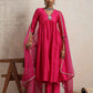 trueBrowns Pink Silk Anarkali Kurta Pant Dupatta Set | Swadesiicart