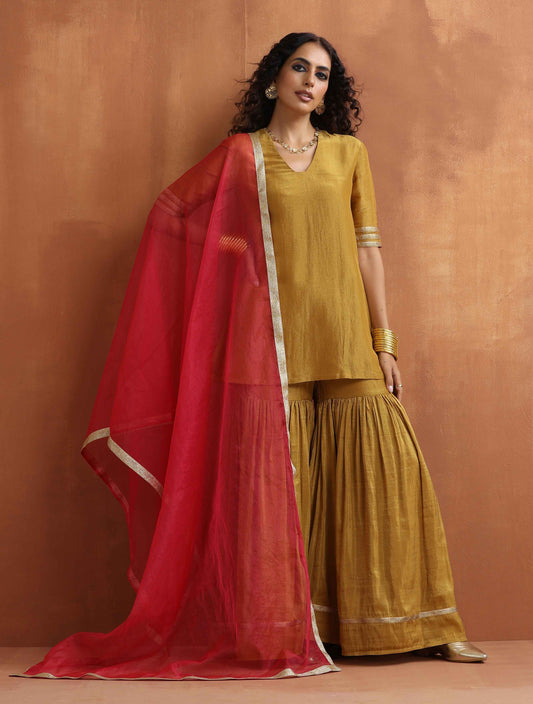 trueBrowns Gold Tissue Sharara Dupatta Set | Swadesiicart