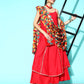 InWeave Women's Red Gota Strappy Set With Multi Foil Muslin Dupatta - Swadesiicart
