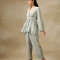 trueBrowns Light Green Bandhani Printed Silk V-Neck Co-Ord Set - Swadesiicart