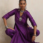 trueBrowns Purple Silk High Slit Kurta Set | Swadesiicart