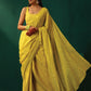 trueBrowns Lime Cotton Gold Lurex Striped Ready to Wear Saree | Swadesiicart