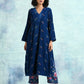 trueBrowns Blue Embroidered Velvet High Slit Kurta | Swadesiicart