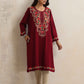 trueBrowns Maroon Kashmiri Embroidered Woollen Phiran Kurta | Swadesiicart