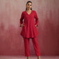 trueBrowns Red Cotton Dobby Kurta Co-ord set - Swadesiicart