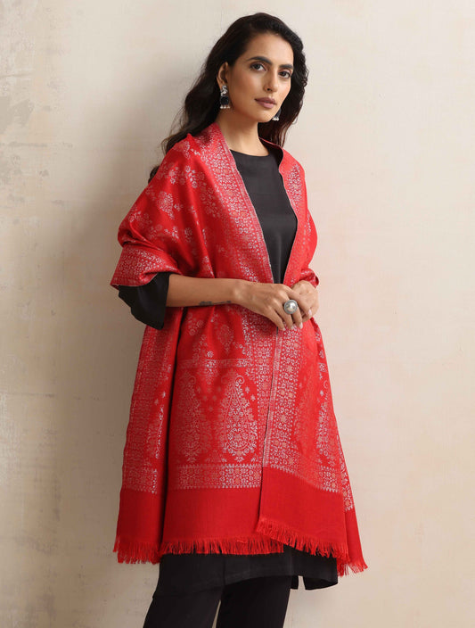 trueBrowns Red Woollen Stole | Swadesiicart