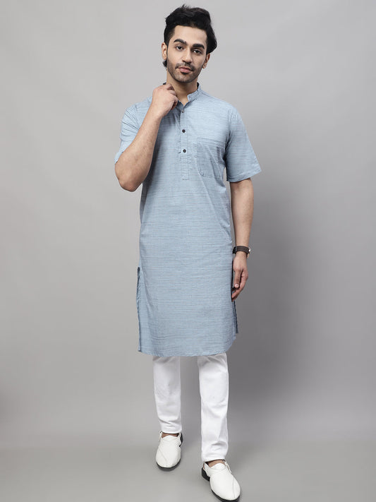 Even Apparels Blue Pure Cotton Kurta With Band Collar | Swadesiicart