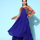 InWeave Women's Strappy Set Ink Blue With Green Floral Short Or Cape - Swadesiicart