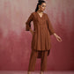 trueBrowns Brown Cotton Dobby Kurta Co-ord set - Swadesiicart