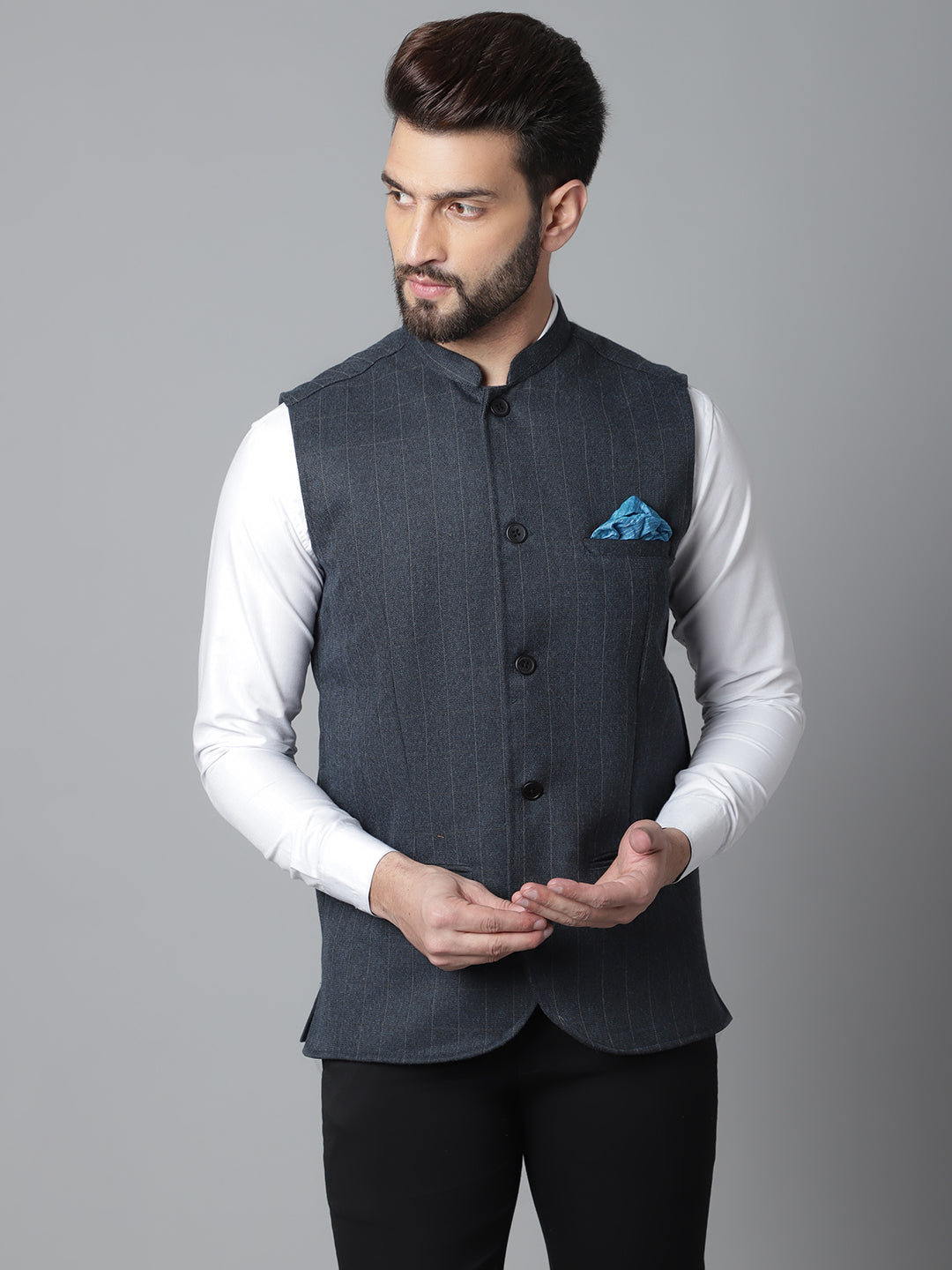 Even Apparels Men's Blue Nehru Jacket With Welt Pockets | Swadesiicart