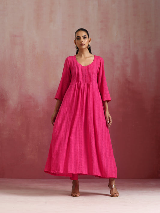 trueBrowns Pink Cotton Dobby Kurta Set | Swadesiicart