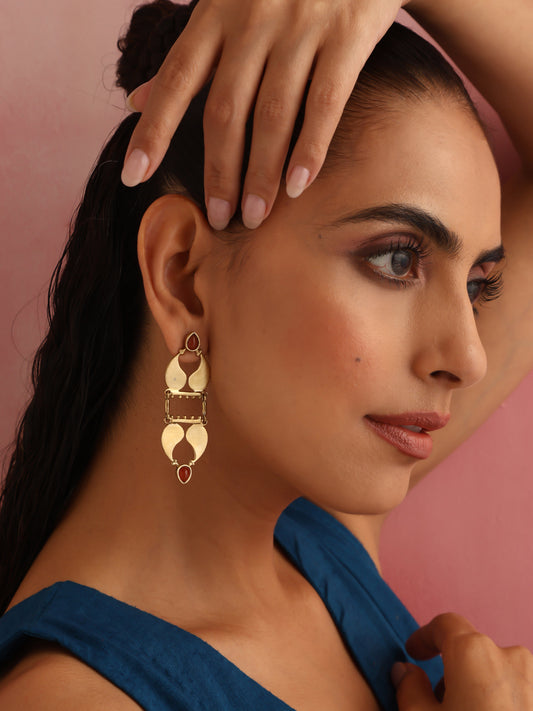 trueBrowns Brass Red Stone Paisley Earrings - Swadesiicart