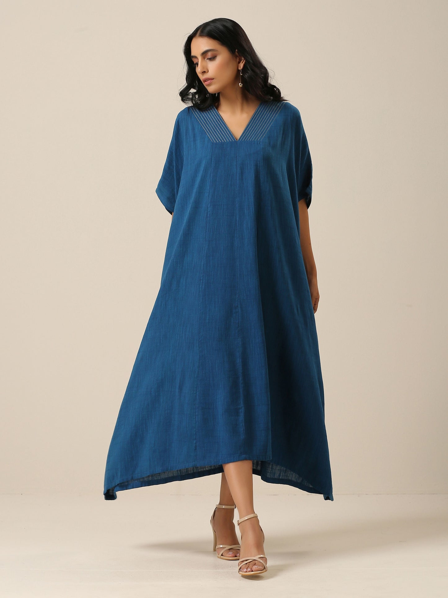 trueBrowns Classic Blue Panel Kaftan dress | Swadesiicart