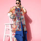InWeave Ink Blue Strappy Set With Green Floral Long Organza Cape - Swadesiicart