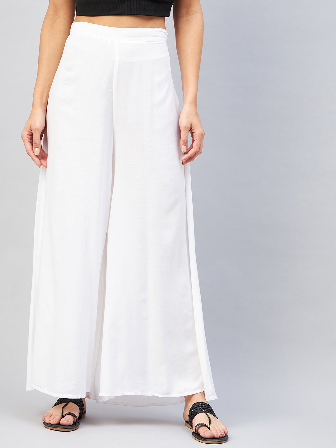 InWeave Solid White Palazzo - Swadesiicart