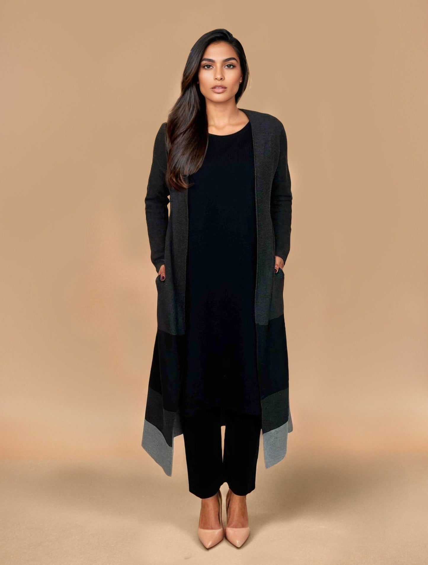 trueBrowns Dark Grey Woollen Cape | Swadesiicart