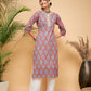 InWeave Women's Red Blue Ogee Print Gota Straight Kurta - Swadesiicart